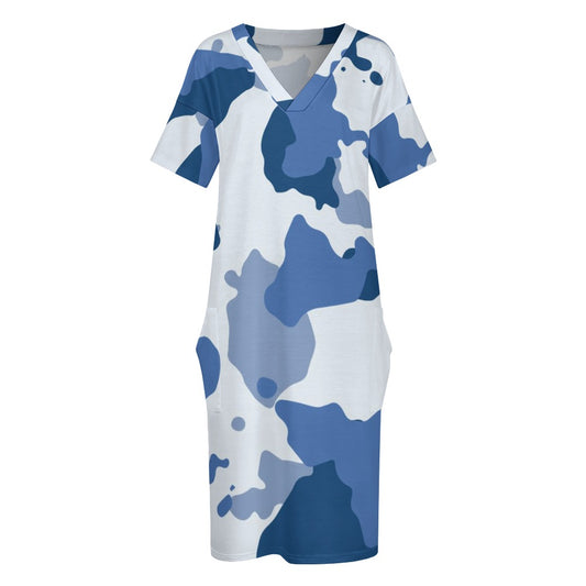 Women'S Blue Camo Loose Pocket Dress