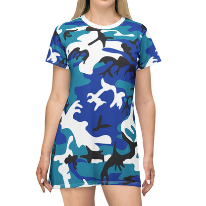 Ptahra B Blue Camo Style T-Shirt Dress