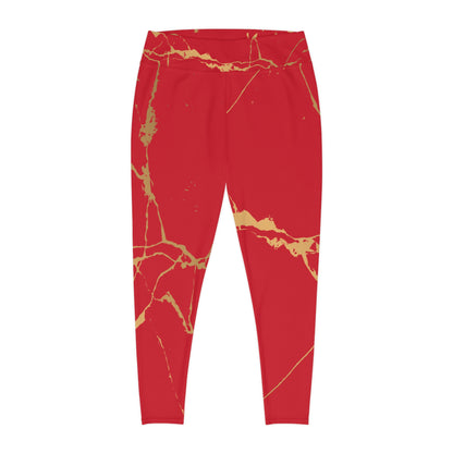 Ptahra B Red Marble Print Stylish Plus Size Leggings