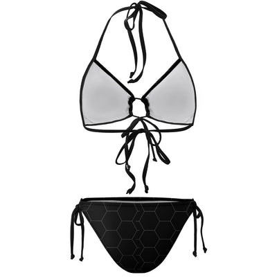 Ptaha B Black/Hexagon Pattern Large Size Bikini Swimsuit