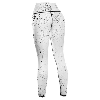 Women's White/ Black Splash Paint Comfort Sports Yoga Pants