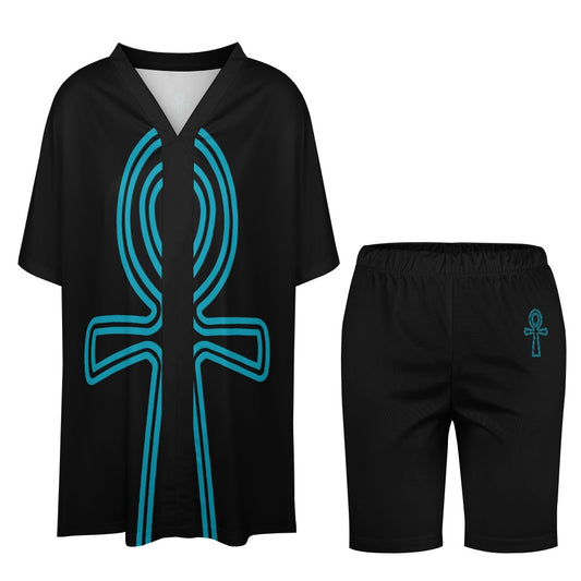 Black /Ankh V-neck Bat Sleeve Two Piece Set