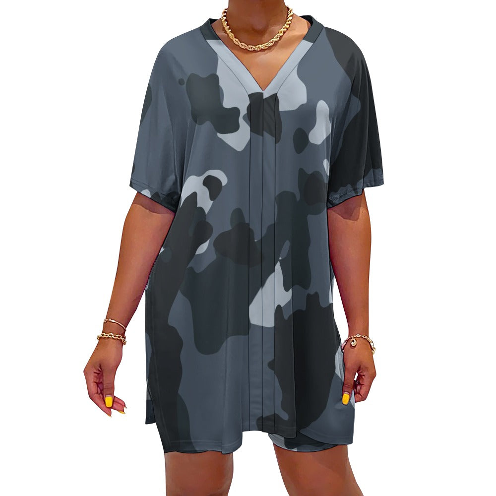 Women's Grey Camo V-Neck Bat Sleeve Two Piece Set