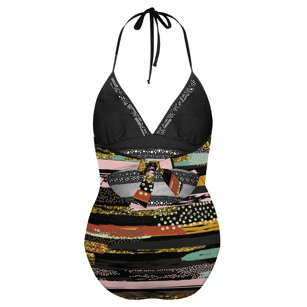 Ptahra B Black/Multi-Color Plus size bikini swimsuit