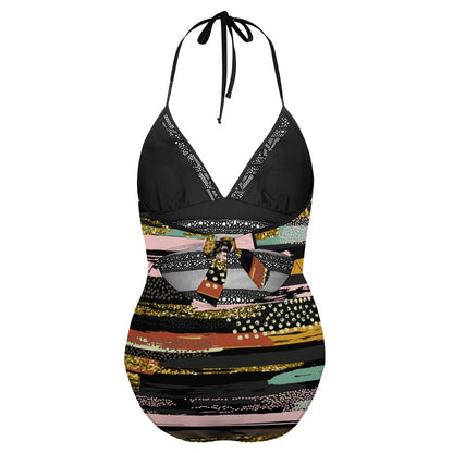 Ptahra B Black/Multi-Color Plus size bikini swimsuit