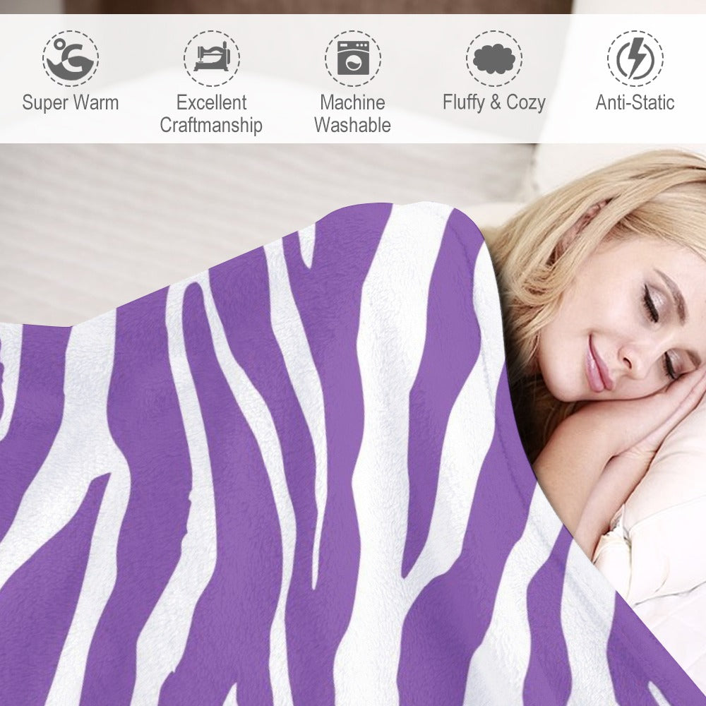 Ptahra B Purple Zebra Type Design Ultra-Soft Flannel Blanket