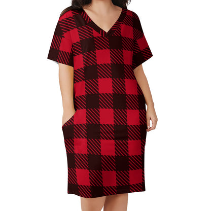 Women's Red Loose pocket dress