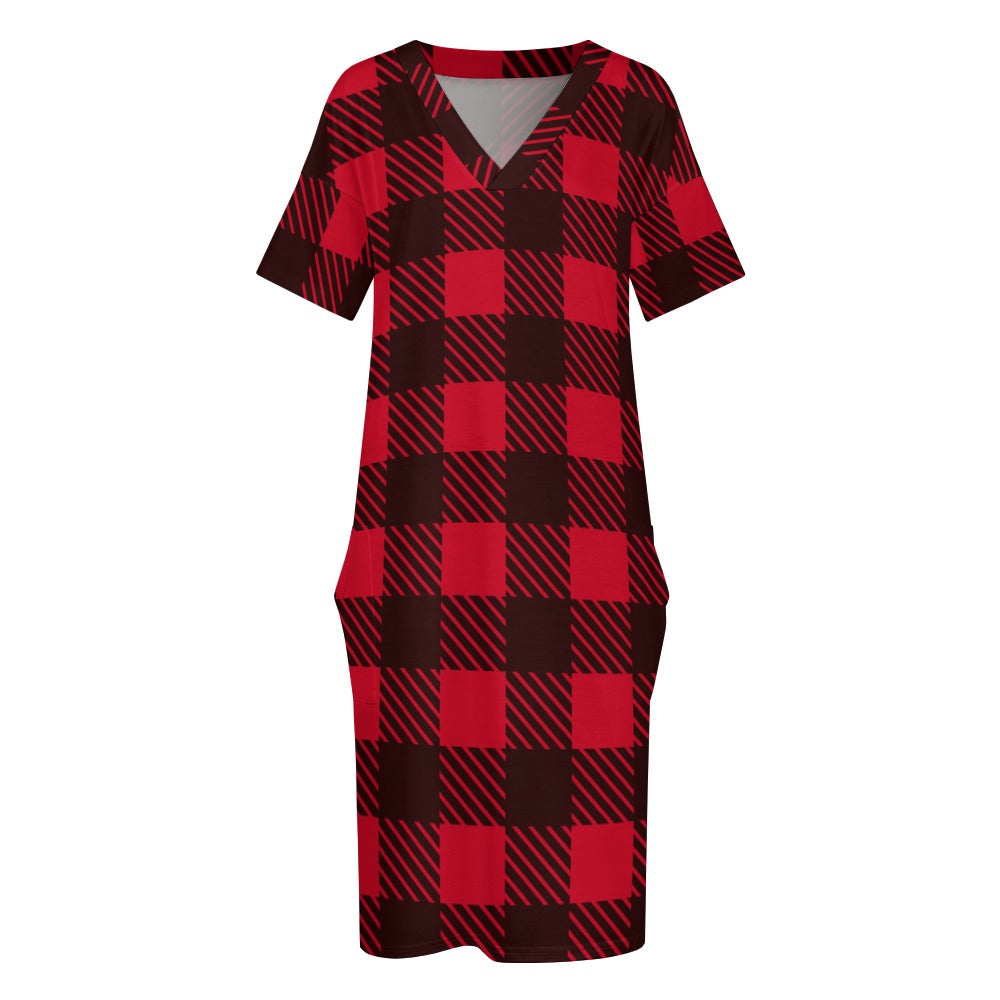 Women's Red Loose pocket dress