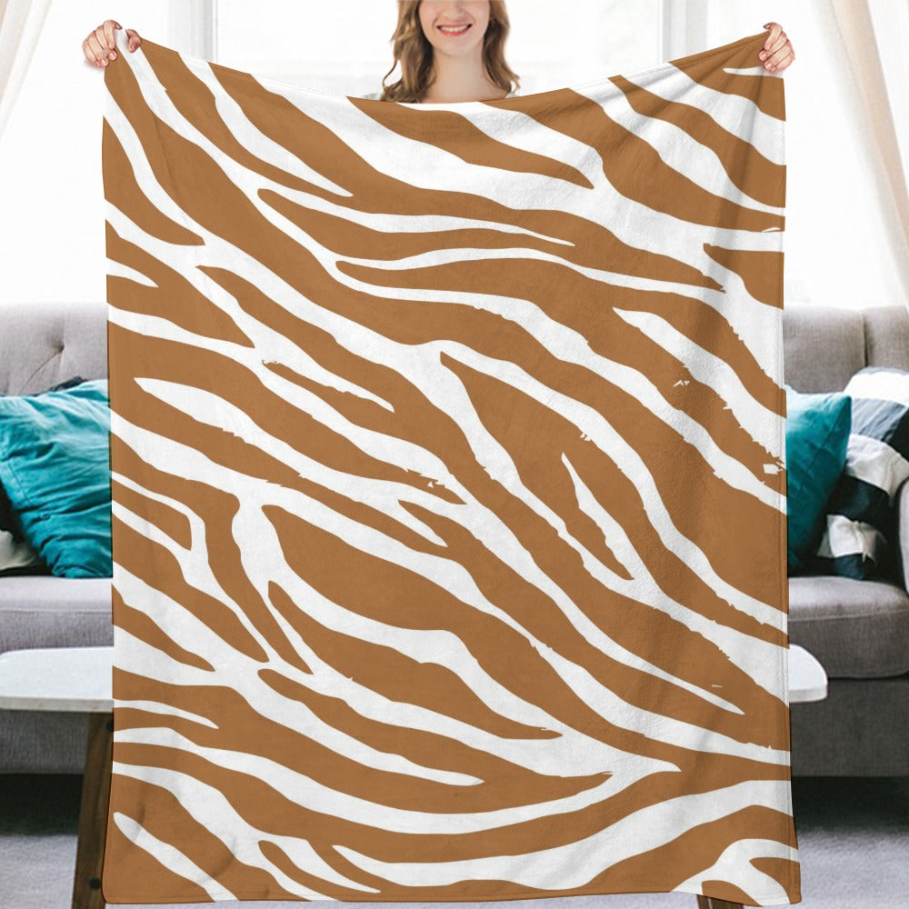 Ptahra B Brown Zebra Design Ultra-Soft Flannel Blanket Multiple Sizes