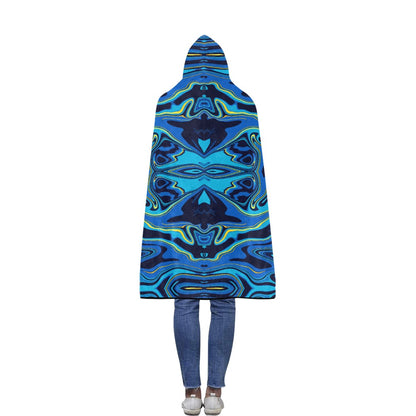 Ptahra B Blue Pattern Flannel Hooded Blanket