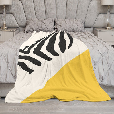 Ptahra B White/Yellow/Black Zebra Design Ultra-Soft Flannel Blanket