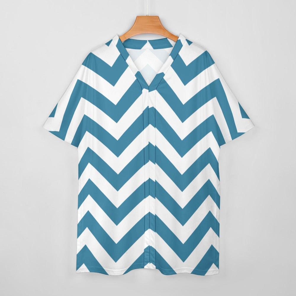 Women's White/Blue Zigzag V-Neck Bat Sleeve Two Piece Set