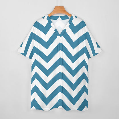 Women's White/Blue Zigzag V-Neck Bat Sleeve Two Piece Set