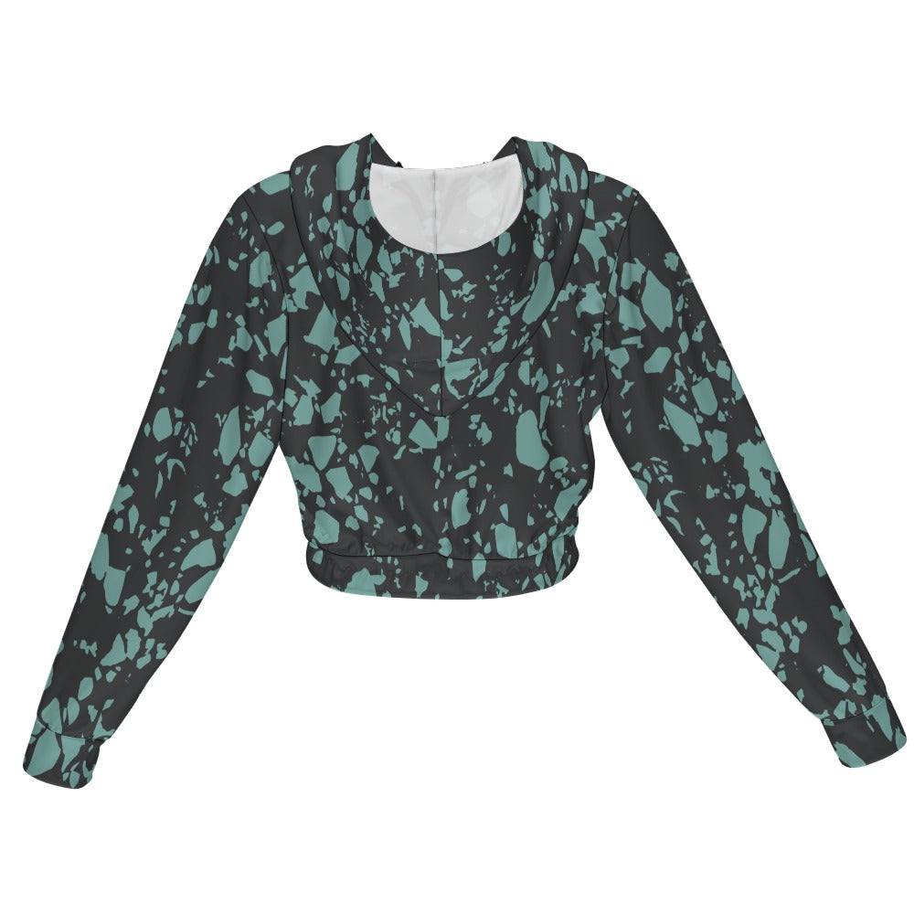 Women's Black/Turquoise stone Design Chiffon Cropped Jacket Zipper Coat