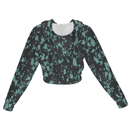 Women's Black/Turquoise stone Design Chiffon Cropped Jacket Zipper Coat
