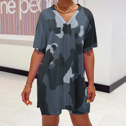 Women's Grey Camo V-Neck Bat Sleeve Two Piece Set