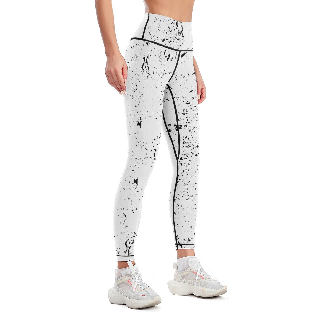 Women's White/ Black Splash Paint Comfort Sports Yoga Pants