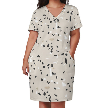 Women's Beige Stone Pattern Loose Pocket Dress