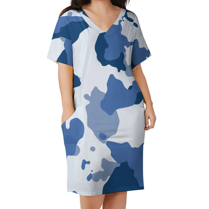 Women'S Blue Camo Loose Pocket Dress