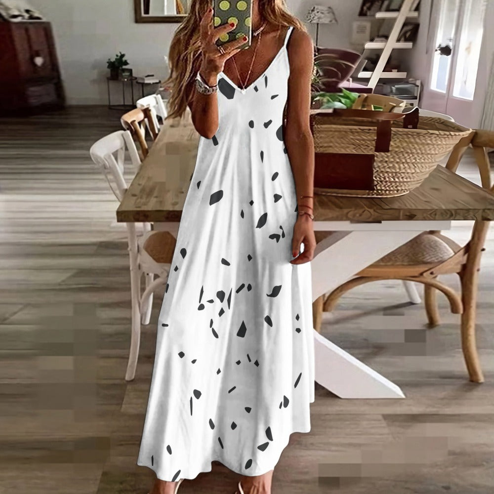 Ptahra B White/Black Stone Sling Ankle Long Dress