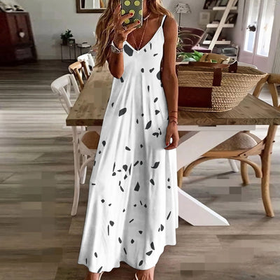 Ptahra B White/Black Stone Sling Ankle Long Dress