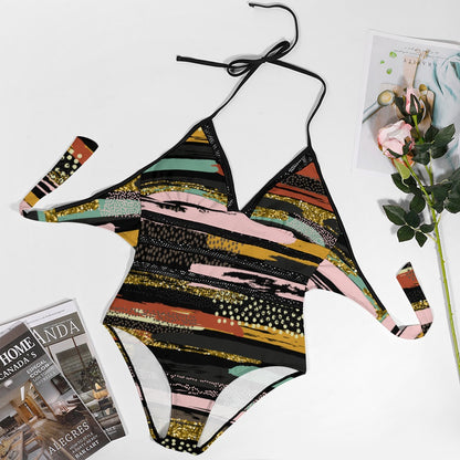 Ptahra B Black/Multi-Color Plus size bikini swimsuit