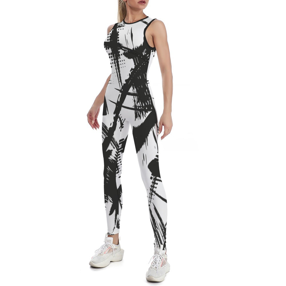 Ptahra B White/Black Graphic Pattern Ladies Bodysuit