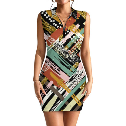 Women's Multi-Design Short Sleeve Dress with Short Zipper