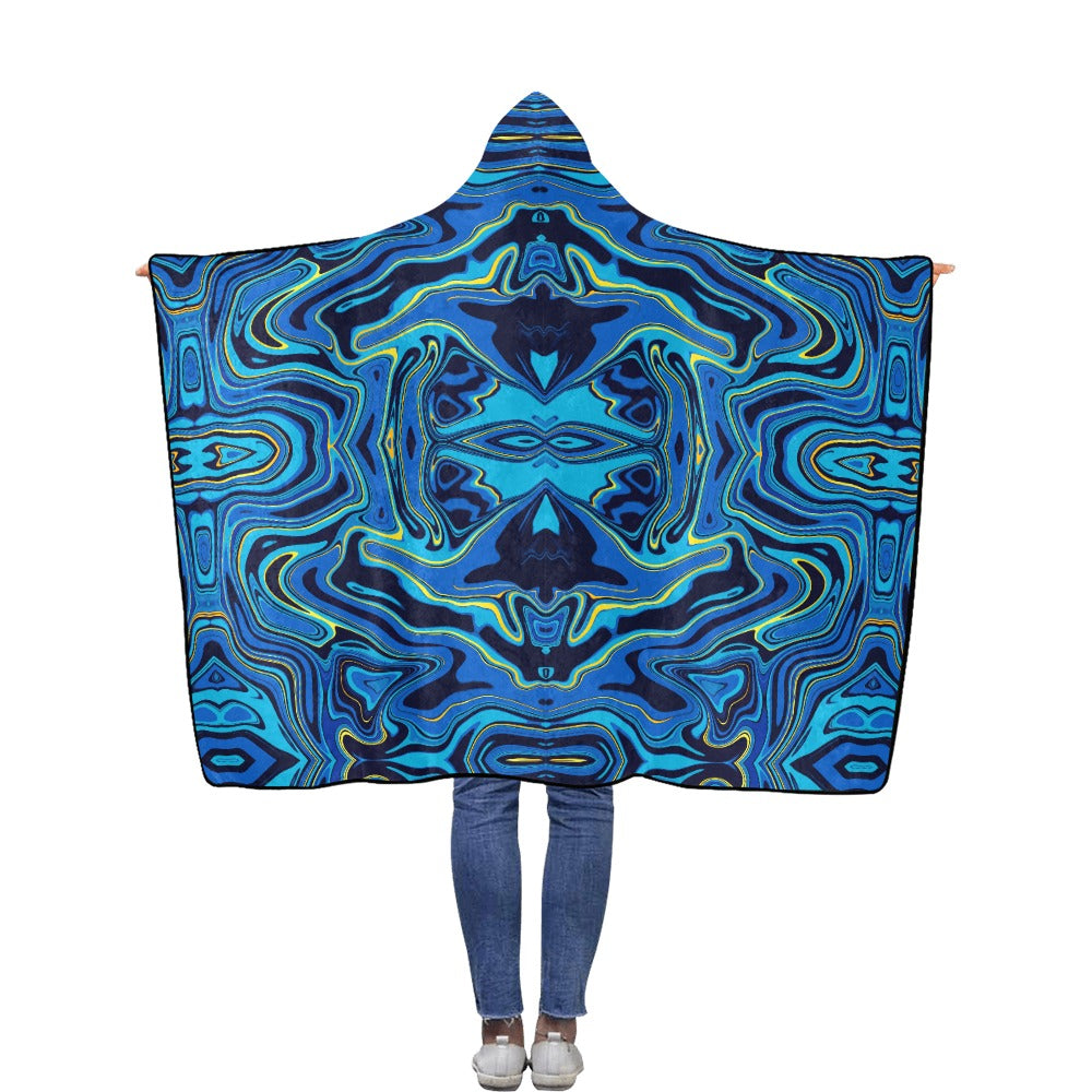 Ptahra B Blue Pattern Flannel Hooded Blanket