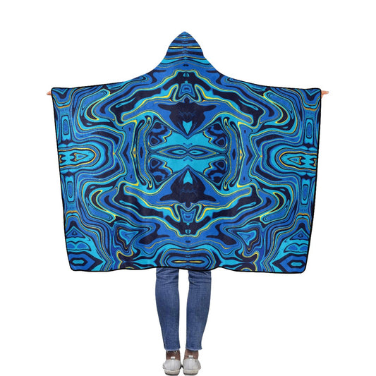 Ptahra B Blue Pattern Flannel Hooded Blanket