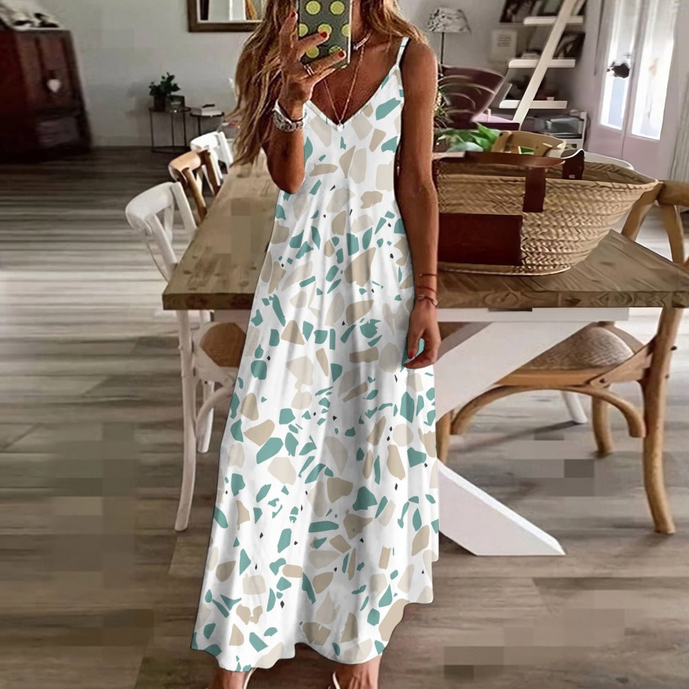 Ptahra B Multi-Stone Pattern Sling Ankle Long Dress