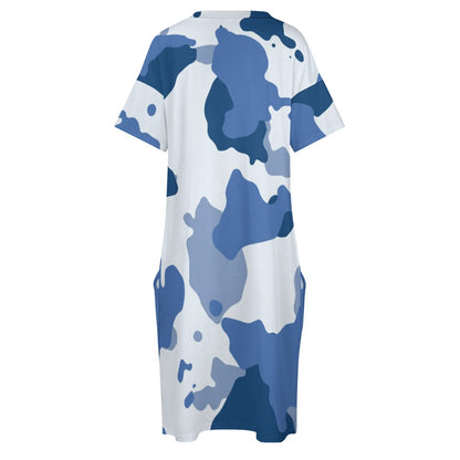 Women'S Blue Camo Loose Pocket Dress