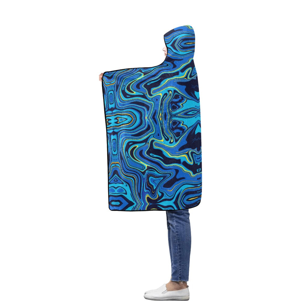 Ptahra B Blue Pattern Flannel Hooded Blanket