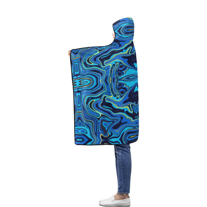Ptahra B Blue Pattern Flannel Hooded Blanket