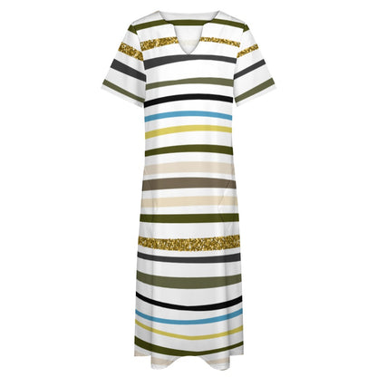 Ptahra B Multi-Line Pattern with Gold 7-point sleeve dress