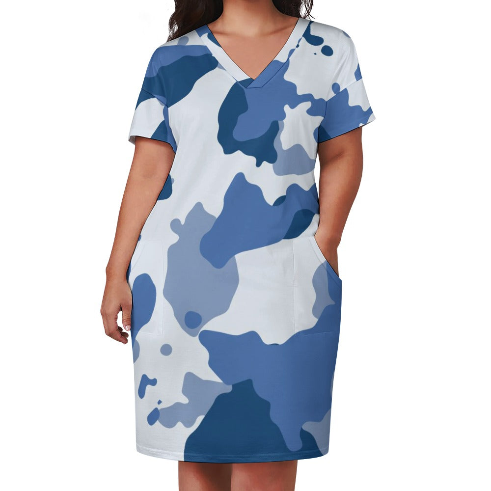 Women'S Blue Camo Loose Pocket Dress