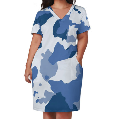 Women'S Blue Camo Loose Pocket Dress