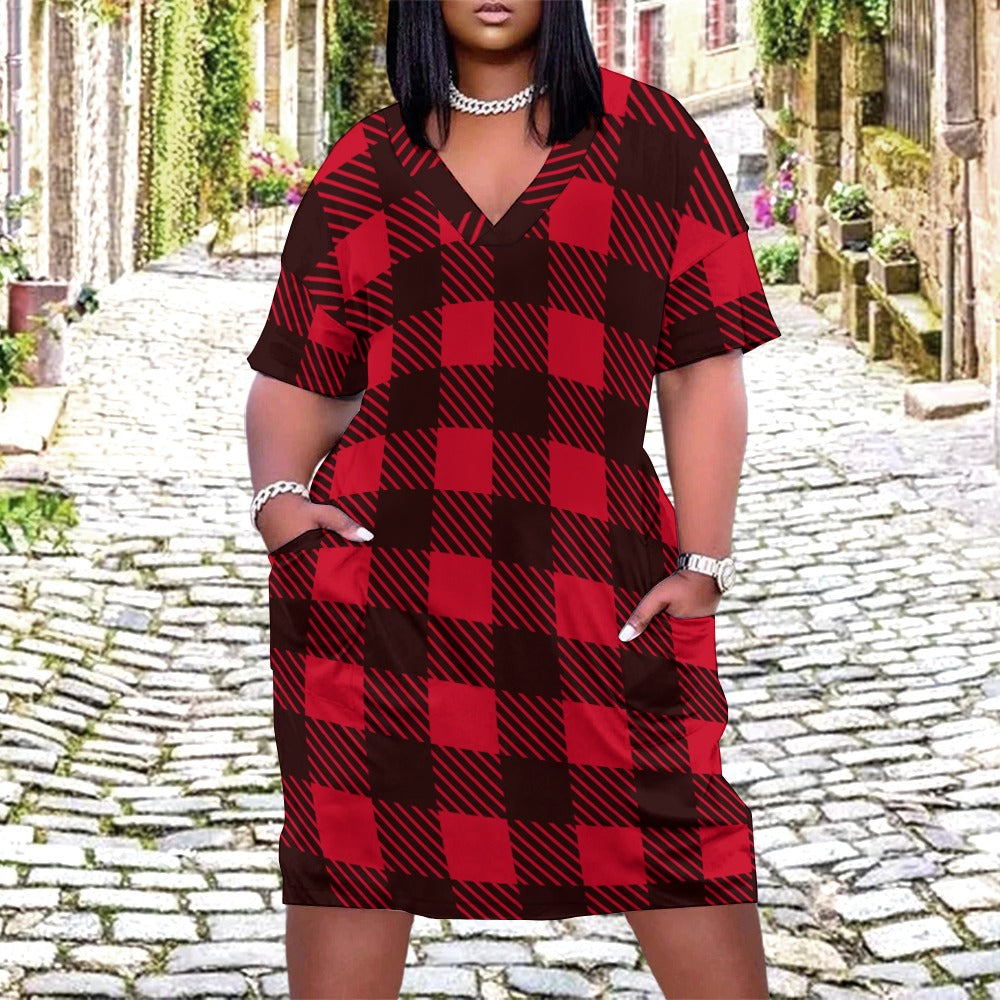 Women's Red Loose pocket dress