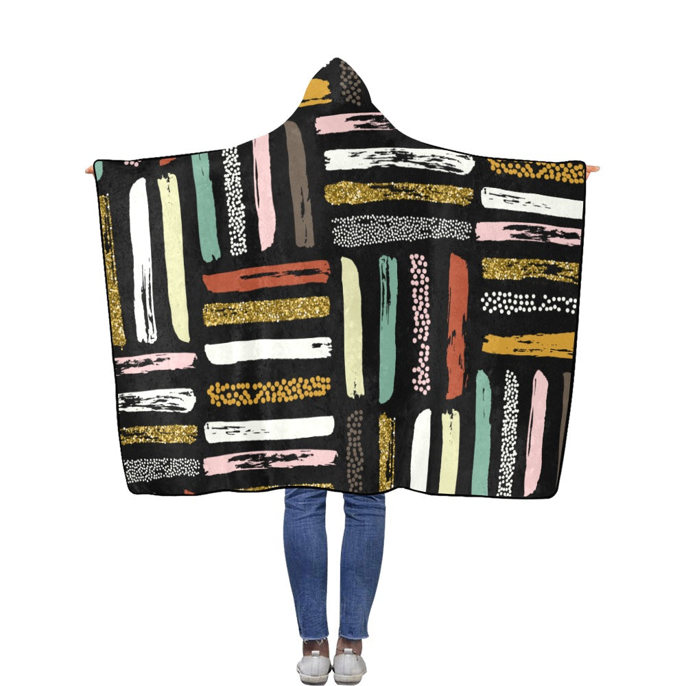 Ptahra B Black/Multi-Color Flannel Hooded Blanket 50"x60"
