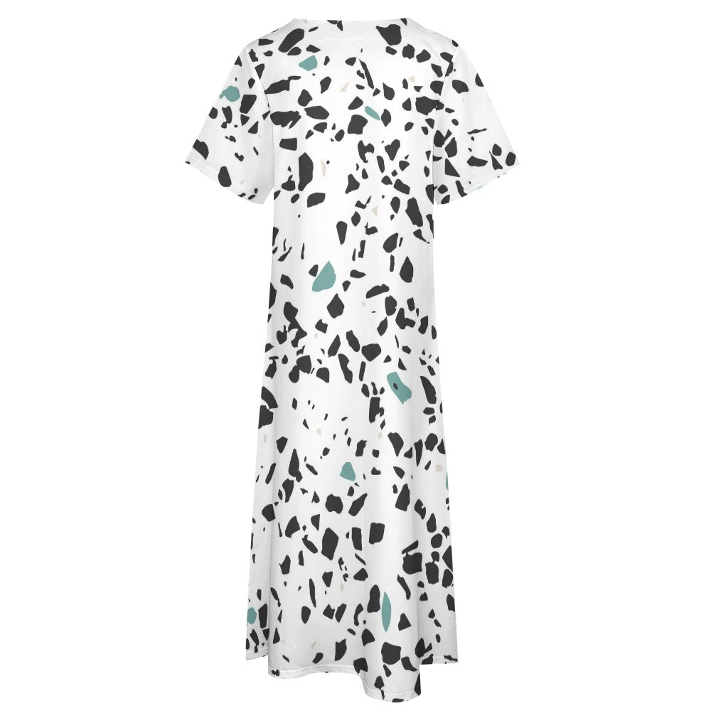 Stone Pattern 7-Point Sleeve Dress