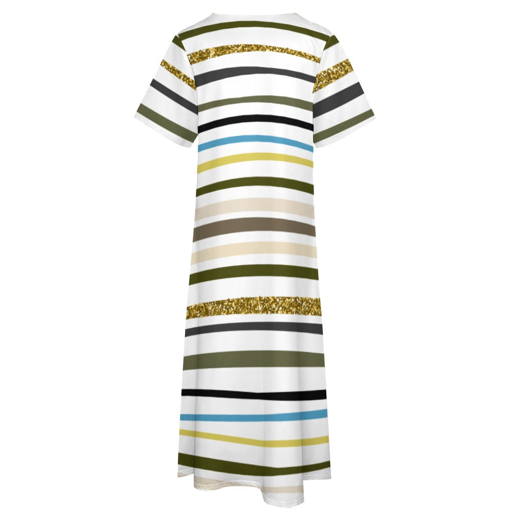 Ptahra B Multi-Line Pattern with Gold 7-point sleeve dress