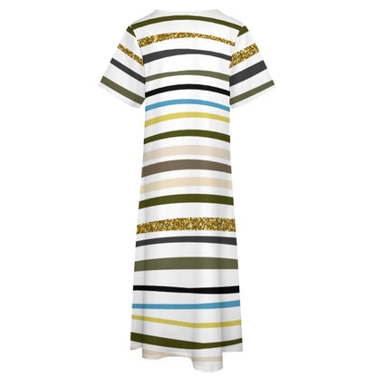 Ptahra B Multi-Line Pattern with Gold 7-point sleeve dress