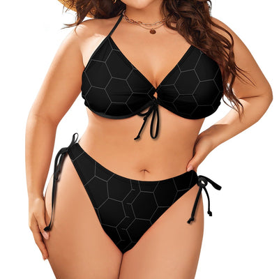 Ptaha B Black/Hexagon Pattern Large Size Bikini Swimsuit