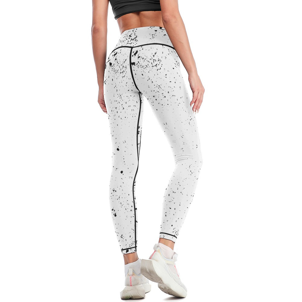 Women's White/ Black Splash Paint Comfort Sports Yoga Pants