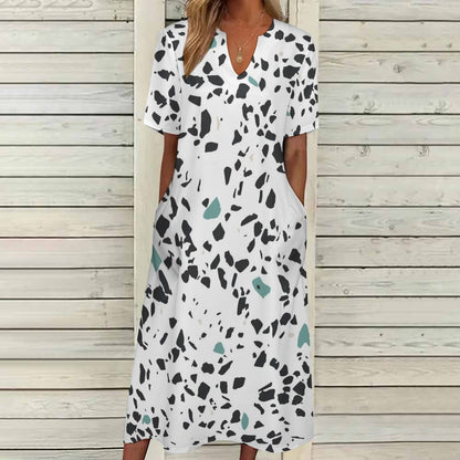 Stone Pattern 7-Point Sleeve Dress