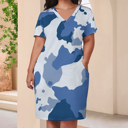 Women'S Blue Camo Loose Pocket Dress